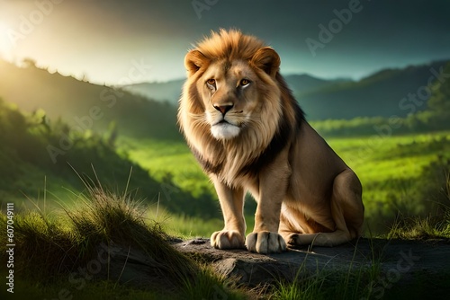 lion in the sunset and lion in the grass