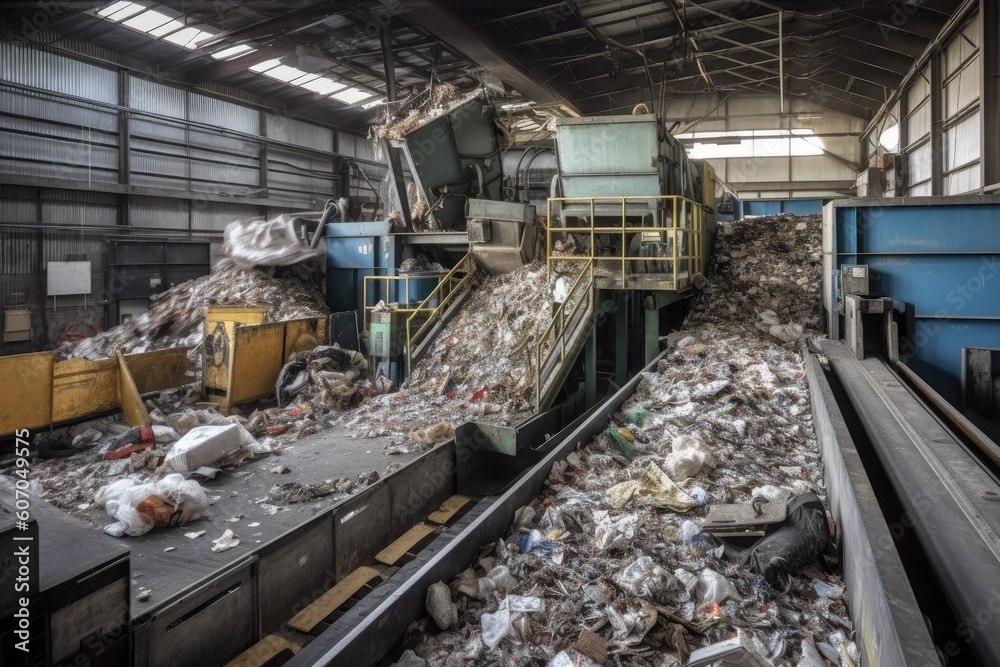Recycling could depict a facility where waste is sorted and processed for reuse. Generative AI