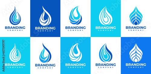 Modern abstract waterdrop logo design set
