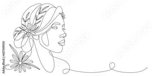 Women’s day line art style vector illustration. Line art vector illustration of beauty woman. Line art vector illustration woman face with flowers