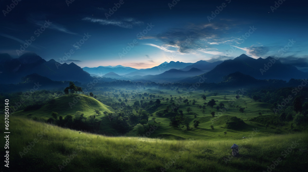 Fototapeta premium Beautiful scenic landscape with mountains and clouds
