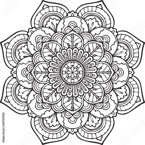 Hand drawing mandala flower pattern coloring page 