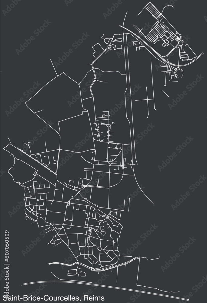 Detailed hand-drawn navigational urban street roads map of the SAINT-BRICE-COURCELLES COMMUNE of the French city of REIMS, France with vivid road lines and name tag on solid background