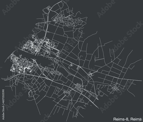 Detailed hand-drawn navigational urban street roads map of the REIMS-8 CANTON of the French city of REIMS, France with vivid road lines and name tag on solid background