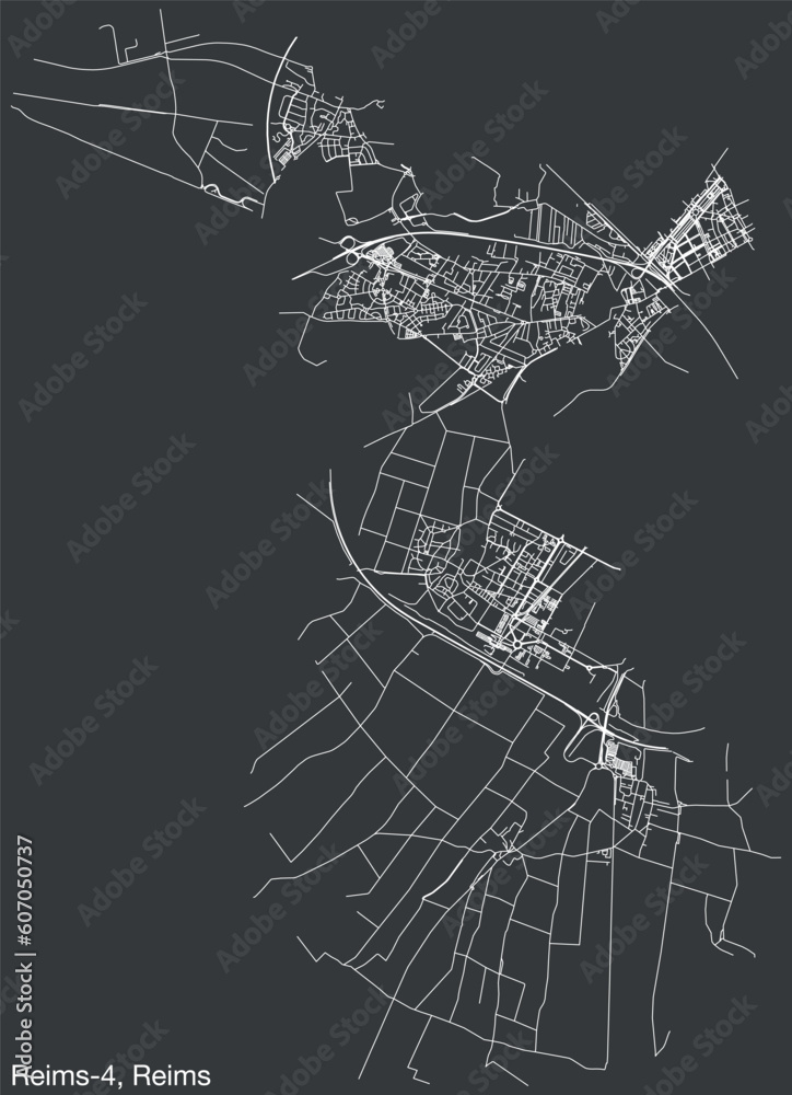 Detailed hand-drawn navigational urban street roads map of the REIMS-4 CANTON of the French city of REIMS, France with vivid road lines and name tag on solid background