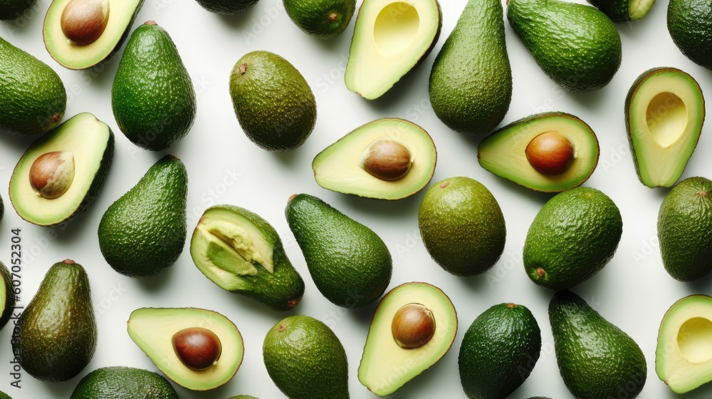 Avocados With White background top view Created With Generative AI Technology Avocados With White background top view Created With Generative AI Technology