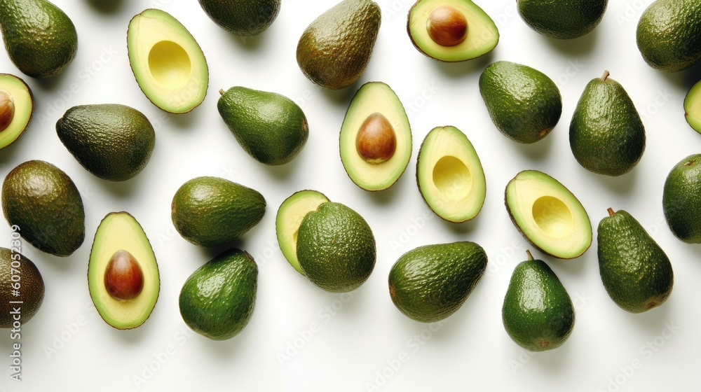 Avocados With White background top view Created With Generative AI Technology Avocados With White background top view Created With Generative AI Technology