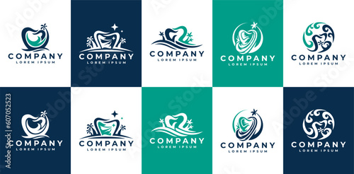 Luxury abstract dental beach logo design set