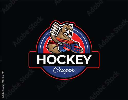 Simple Cougar Hockey Sport Character Logo Design Template