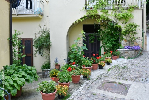 The entrance to a small house in the village of Cairano in Campania, Italy. photo