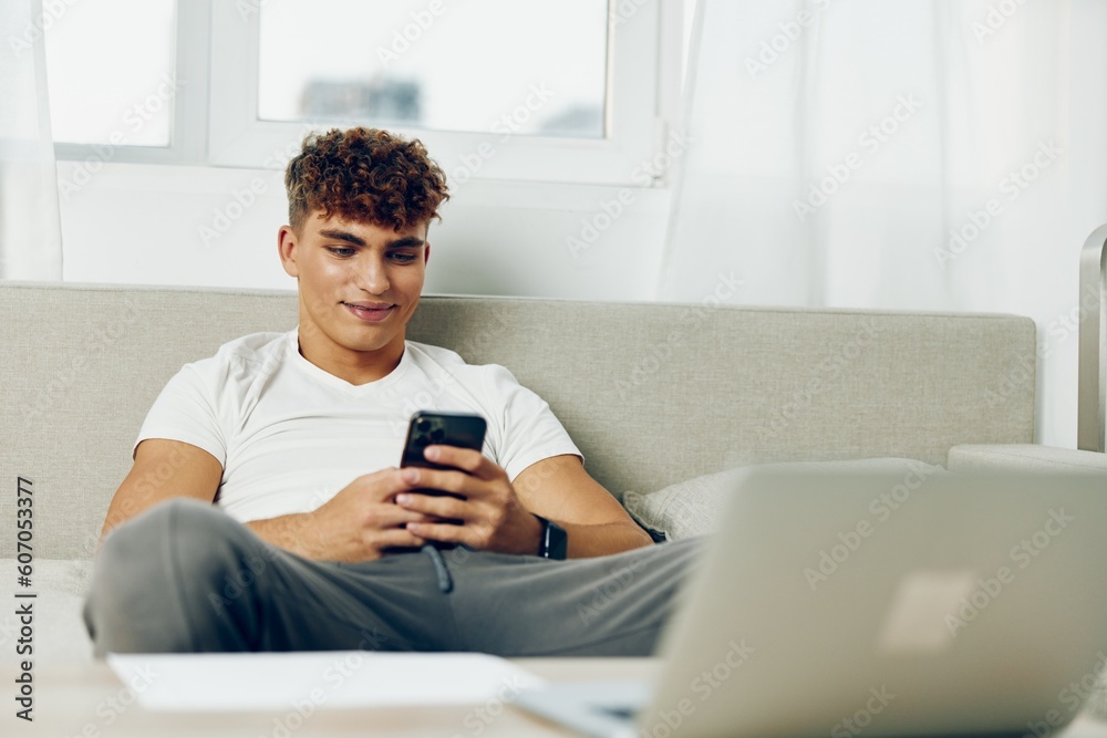 man interior curly selfies smart laptop sports business student lifestyle technology smartphone using