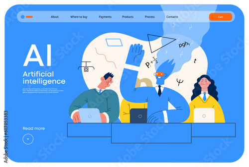 Artificial intelligence illustration. Studies -modern flat vector concept illustration of a group of students in the class. AI metaphor, advantage, superiority and dominance concept
