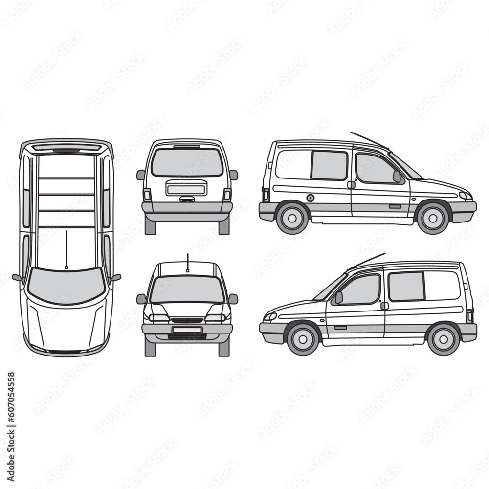 Obraz premium minibus car outline, isolated white background, part 13