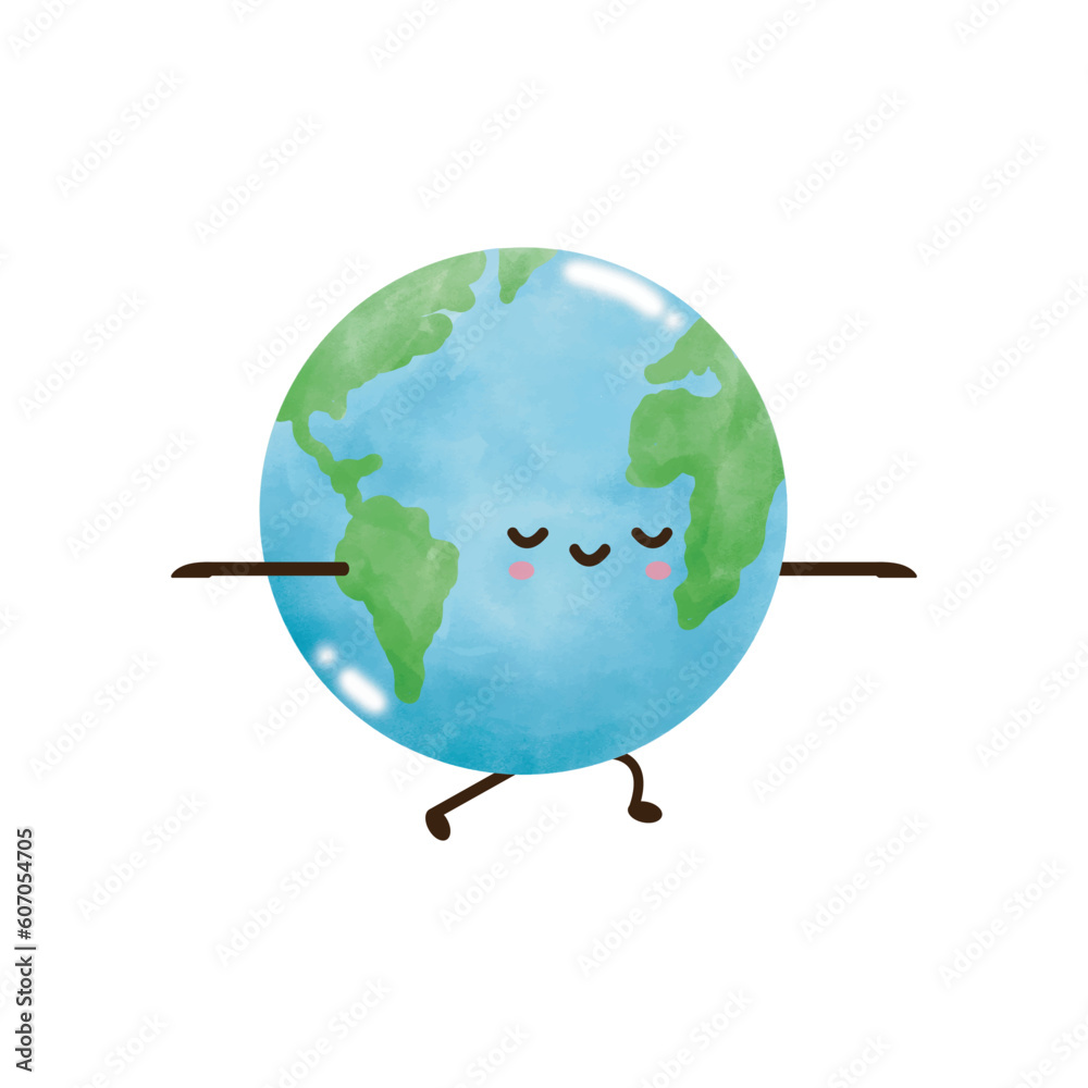Naklejka premium world and yoga watercolor, Love earth on white backgroud vector illustration 