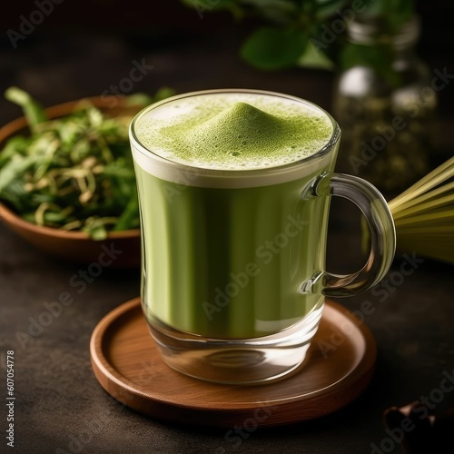 cup of matca latte on the table