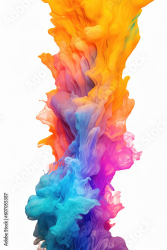 Multicolored paint in water on a white background. AI generated. Pink, orange, blue colors.