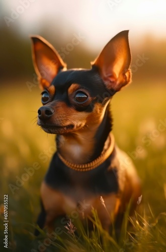 English Toy Terrier (Black and Tan) dog. Generative AI.