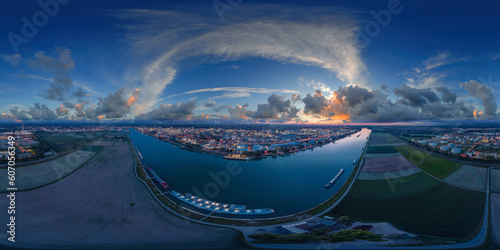 Bild auf Leinwand ludwigshafen Industrial area rhine river aerial 360° vr environment