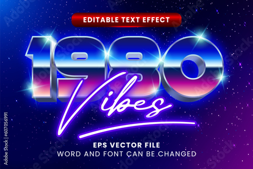 3D retro vintage neon 1980 vibes vector text effect
