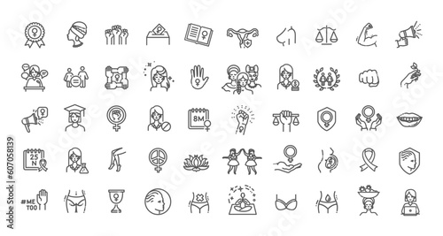 Feminism thin line icons set. Line flat symbols