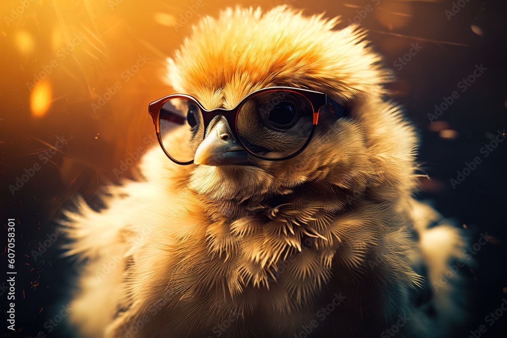 Fluffy chick with sunglasses, Generative AI