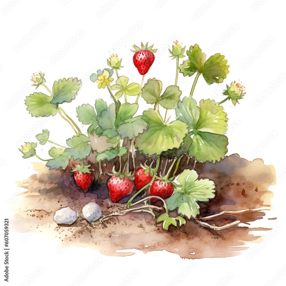 Generative AI Strawberry seedling. Stages of growth and development of