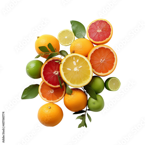  fresh green and red blood orange half and whole with leaf with clipping path isolated on white background generated by ai , png file