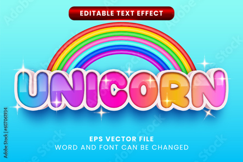 3D rainbow unicorn editable vector text effect