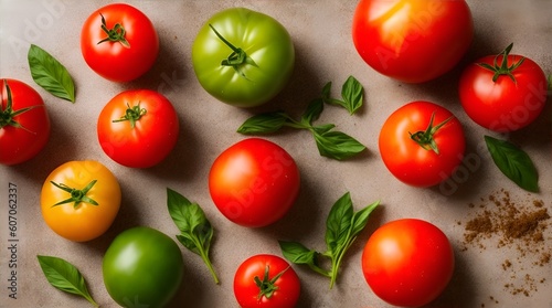 a set of tomato varieties natural organic vegetable design elements, top view / flat lay