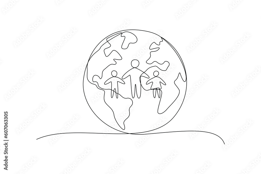 Continuous one-line drawing world and human population. World population day concept. Single line drawing design graphic vector illustration Continuous one-line drawing world and human population. World population day concept. Single line drawing design graphic vector illustration