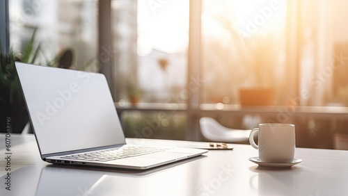 Modern Office Workspace. Laptop on a Business Desk in a Stylish Room