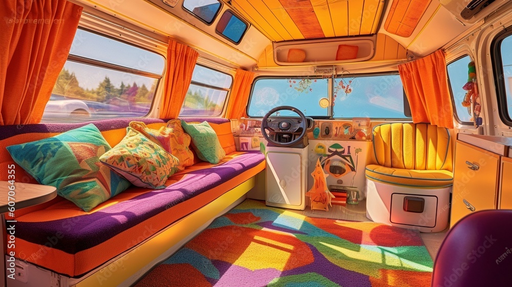 AI Explore the cozy and versatile interior of a camper van in this captivating photograph, showcasing the perfect balance of comfort and adventure on the road. Ideal for travel AI Explore the cozy and versatile interior of a camper van in this captivating photograph, showcasing the perfect balance of comfort and adventure on the road. Ideal for travel