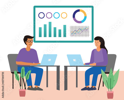 Two Entrepreneurs Collaborating to Build a Business. Illustration Concept for Banner, Poster, Social Media, Website, or Landing Page