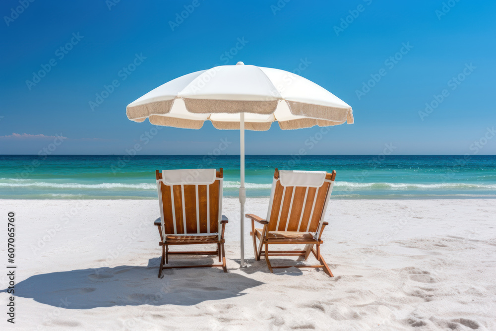 Beautiful beach and white sand with beach chair.