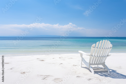 Beautiful beach and white sand with beach chair. © ant