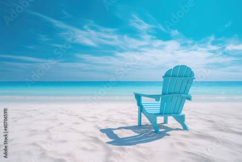 Beautiful beach and white sand with beach chair.