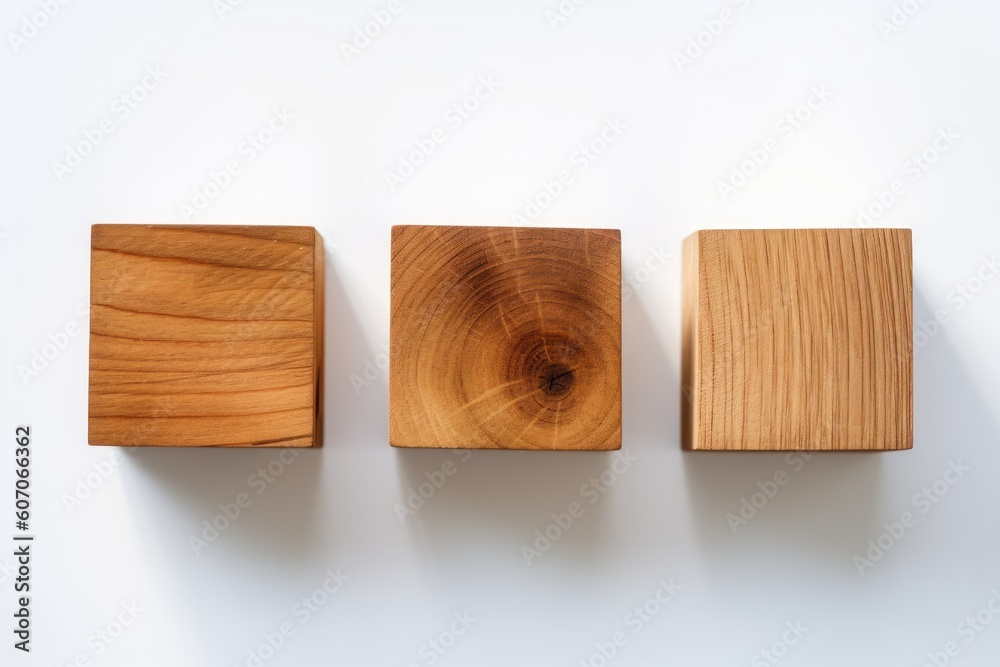 Empty wooden cube on table with blur bokeh background.