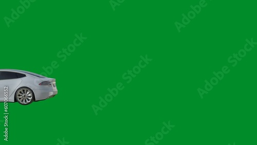 White electric рybrid car. moving from right to left isolated on green screen background. 4K UHD 3840x2160 3D professional render high quality.