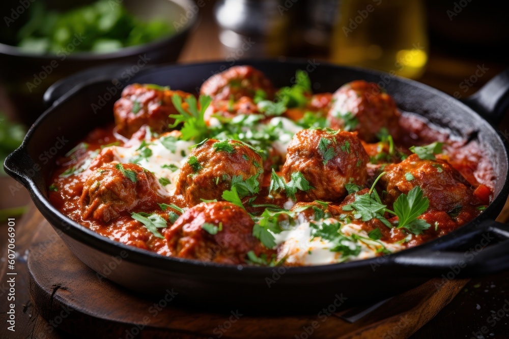 Baked American-style meatballs in smoky tomato sauce