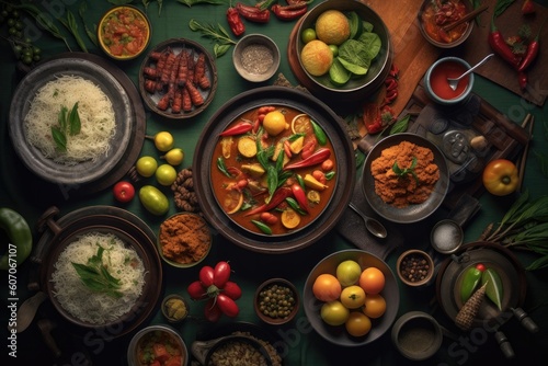 Authentic Bangladeshi Food Spread - Top-Down Perspective