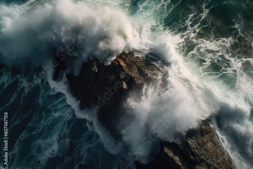 Spectacular Aerial Perspective of Waves Colliding with Solid Rock Formation