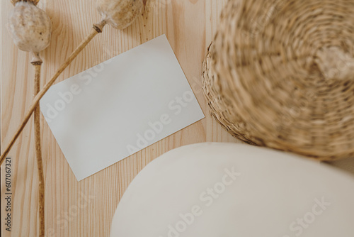 Photographie Blank paper card sheet with empty free copy space for mock up