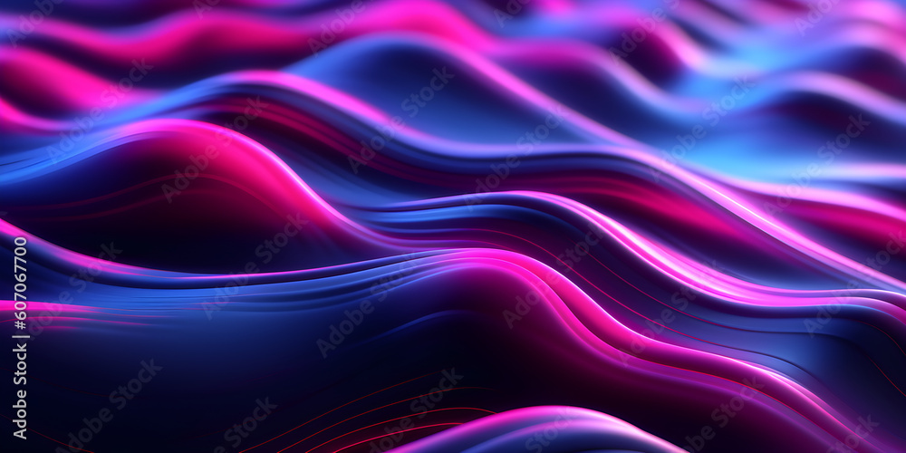 Abstract futuristic neon light moving high speed wavy lines on dark background. Abstract colored light streaks acceleration. Data transfer concept Fantastic wallpaper. Generative Ai - obrazy, fototapety, plakaty 