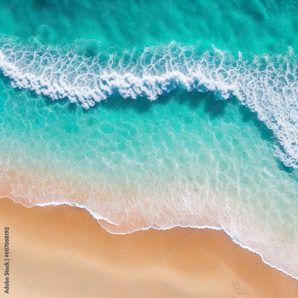 Ocean waves on the beach as a background, Aerial top down view, sand ...