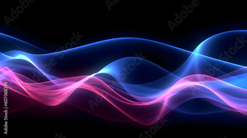 Abstract futuristic neon light moving high speed wavy lines on dark background. Abstract colored light streaks acceleration. Data transfer concept Fantastic wallpaper. Generative Ai