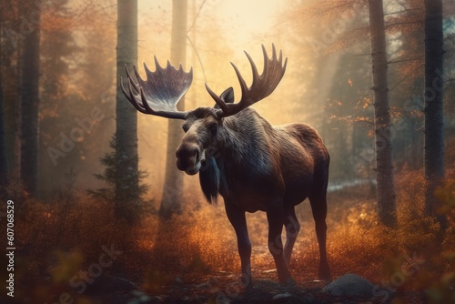 Majestic Forest Wanderer: Graceful Moose Strolling Through the Trees © Arthur