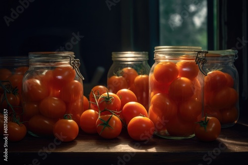 Tangy Delights: Pickled Tomatoes Preserved in a Glass Jar