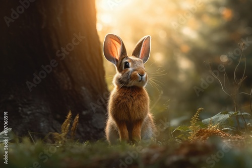 Nature's Delight: Cute Rabbit Exploring the Forest Habitat © Arthur