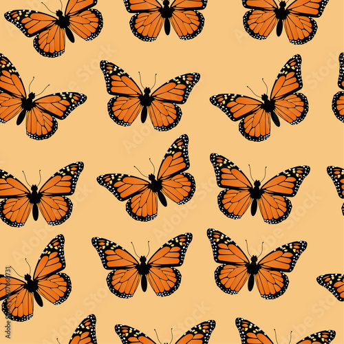 Seamless pattern orange butterfly, natural, fauna great for textile, background, wallpaper