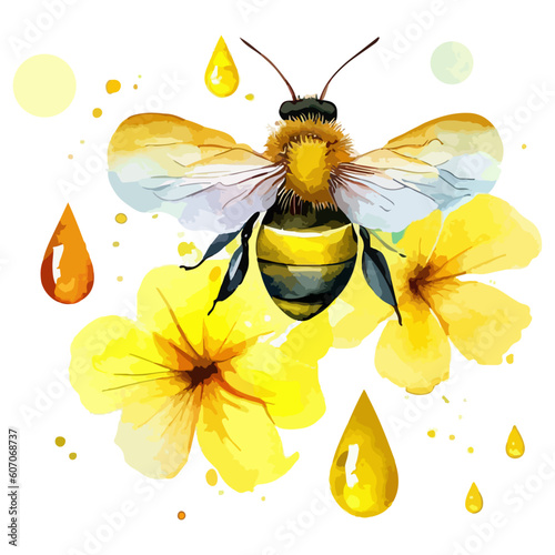 Bee Flowers Watercolor Clipart
